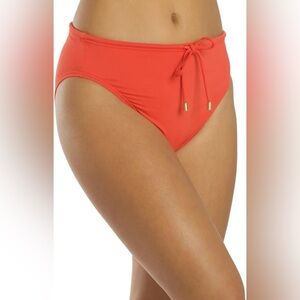 Vince Camuto Drawstring High-Waist Bikini Bottoms Red Orange Sunset Size M New